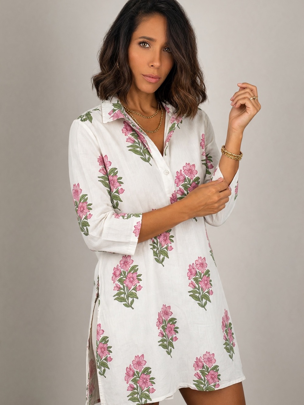Victoria Dunn 100% cotton White Pink Floral Dress